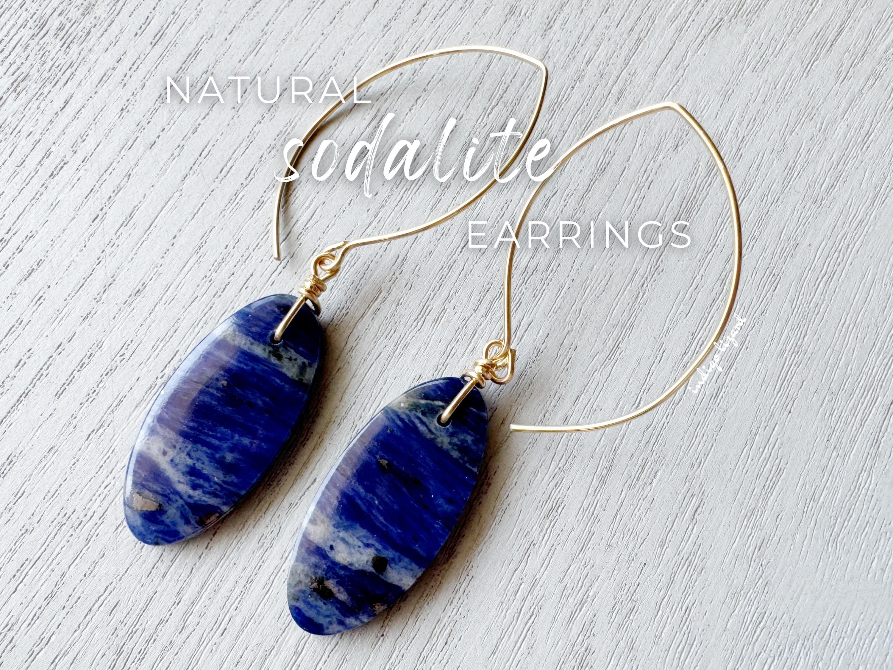 Real Blue Gemstone Earrings, Sodalite Crystal Jewelry, Throat Chakra Jewelry, Blue Crystal Drop Earrings 14k Gold Filled Hooks, Exact Pair