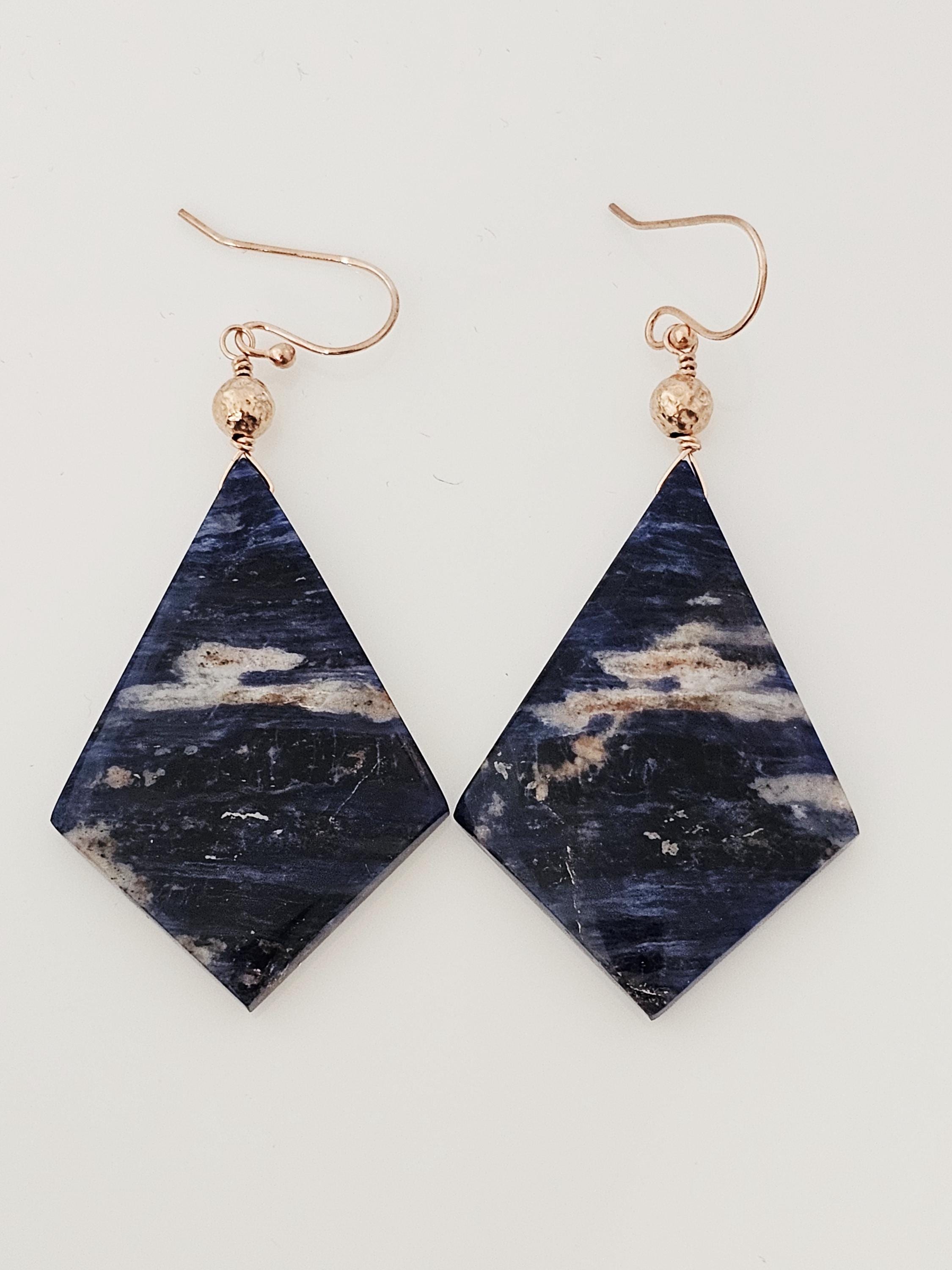 Rose Gold Filled And Large Sodalite Kite Earrings Rose Gold Filled And Large Sodalite Kite Earrings