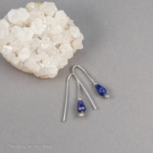 Small Drop Earring Blue Sodalite Stone: Minimalist Wire Threaders Small Drop Earring Blue Sodalite Stone: Minimalist Wire Threaders