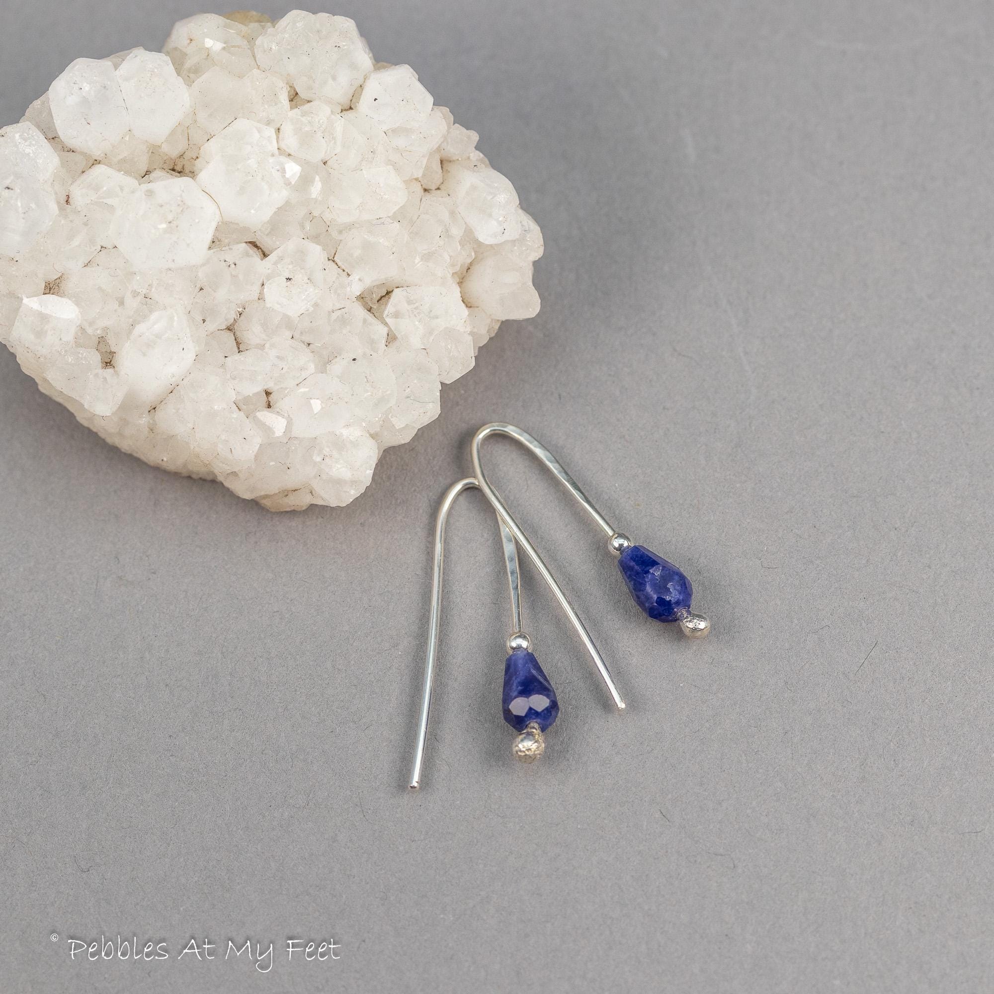 Small Drop Earring Blue Sodalite Stone: Minimalist Wire Threaders