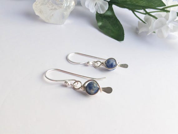 Sodalite Earrings Sterling Silver, Wire Wrapped, Gift For Her, Dangle Earrings, 925 Sterling Silver, Wire Wrapped Sodalite Earrings