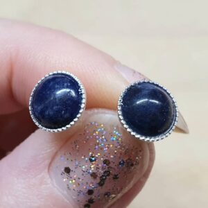 Sodalite stud earrings. 925 sterling silver 8mm Round Post earrings. Reiki jewelry uk. Blue semi precious stone Sodalite stud earrings. 925 sterling silver 8mm Round Post earrings. Reiki jewelry uk. Blue semi precious stone