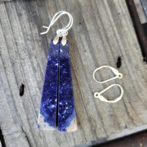 Unique sodalite earrings.  Long sodalite earrings.  Sterling silver sodalite earrings