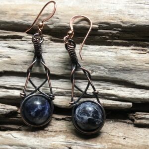 Wire Wrapped Sodalite Earrings: Copper Drop Earrings Wire Wrapped Sodalite Earrings: Copper Drop Earrings