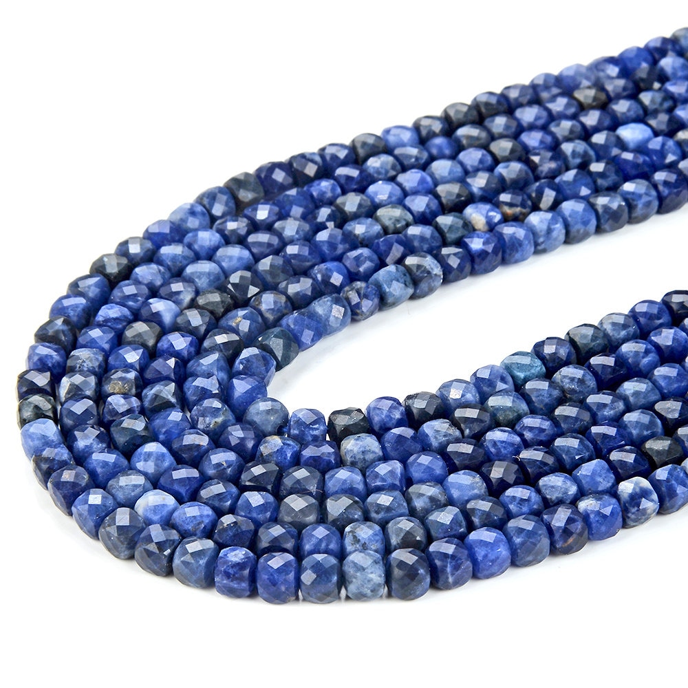 4mm Sodalite Gemstone Grade Aaa Micro Faceted Square Cube Loose Beads (p19)