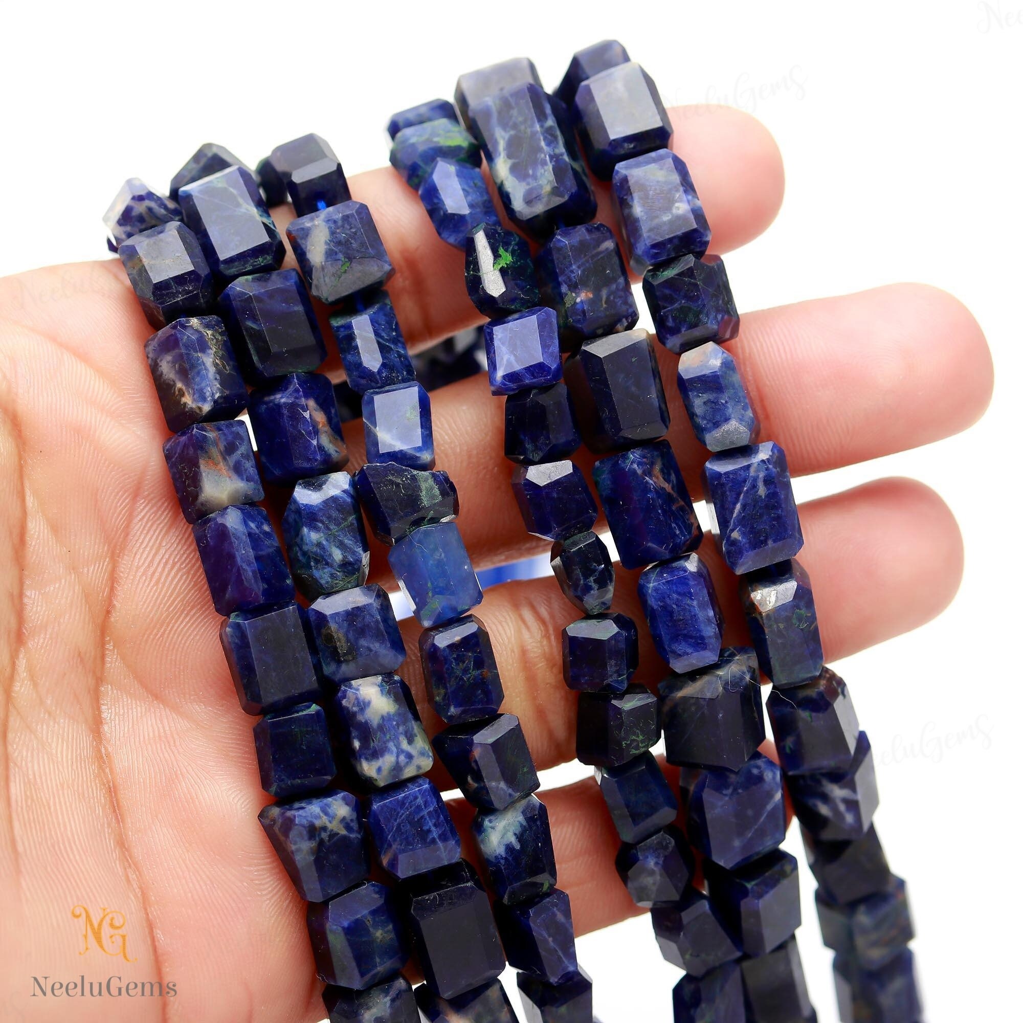 Aaa+ Blue Sodalite Faceted Nugget Beads,natural Sodalite Briolette Nugget Beads,8" Tumble Gemstone Beads For Handmade Jewelry