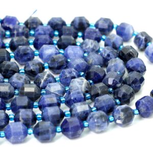 Sodalite Beads, Natural Blue Sodalite Faceted Round Double Terminated Points Energy Prism Cut Gemstone Beads - Pgs309
