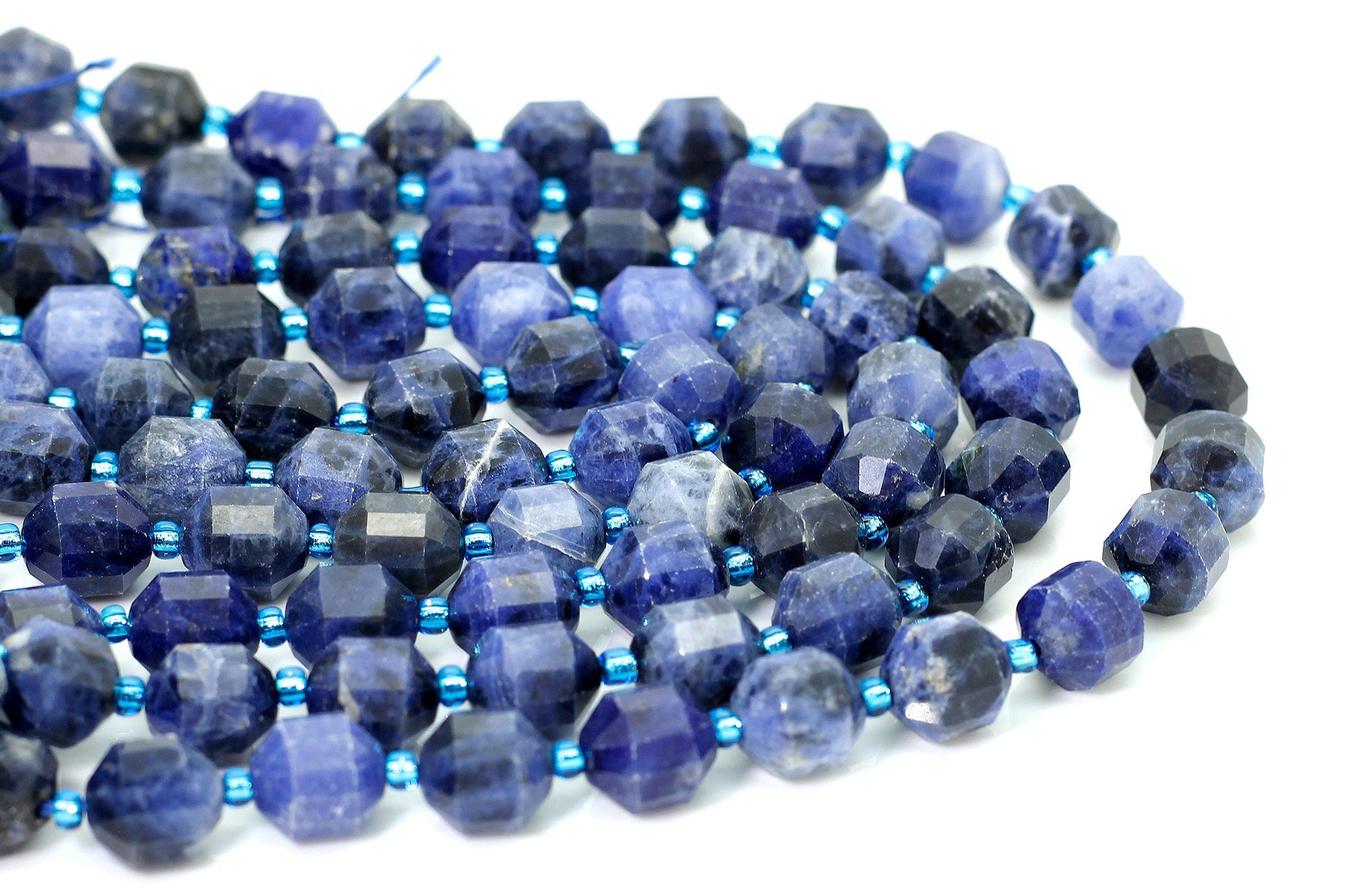Sodalite Beads, Natural Blue Sodalite Faceted Round Double Terminated Points Energy Prism Cut Gemstone Beads - Pgs309 Sodalite Beads, Natural Blue Sodalite Faceted Round Double Terminated Points Energy Prism Cut Gemstone Beads - Pgs309
