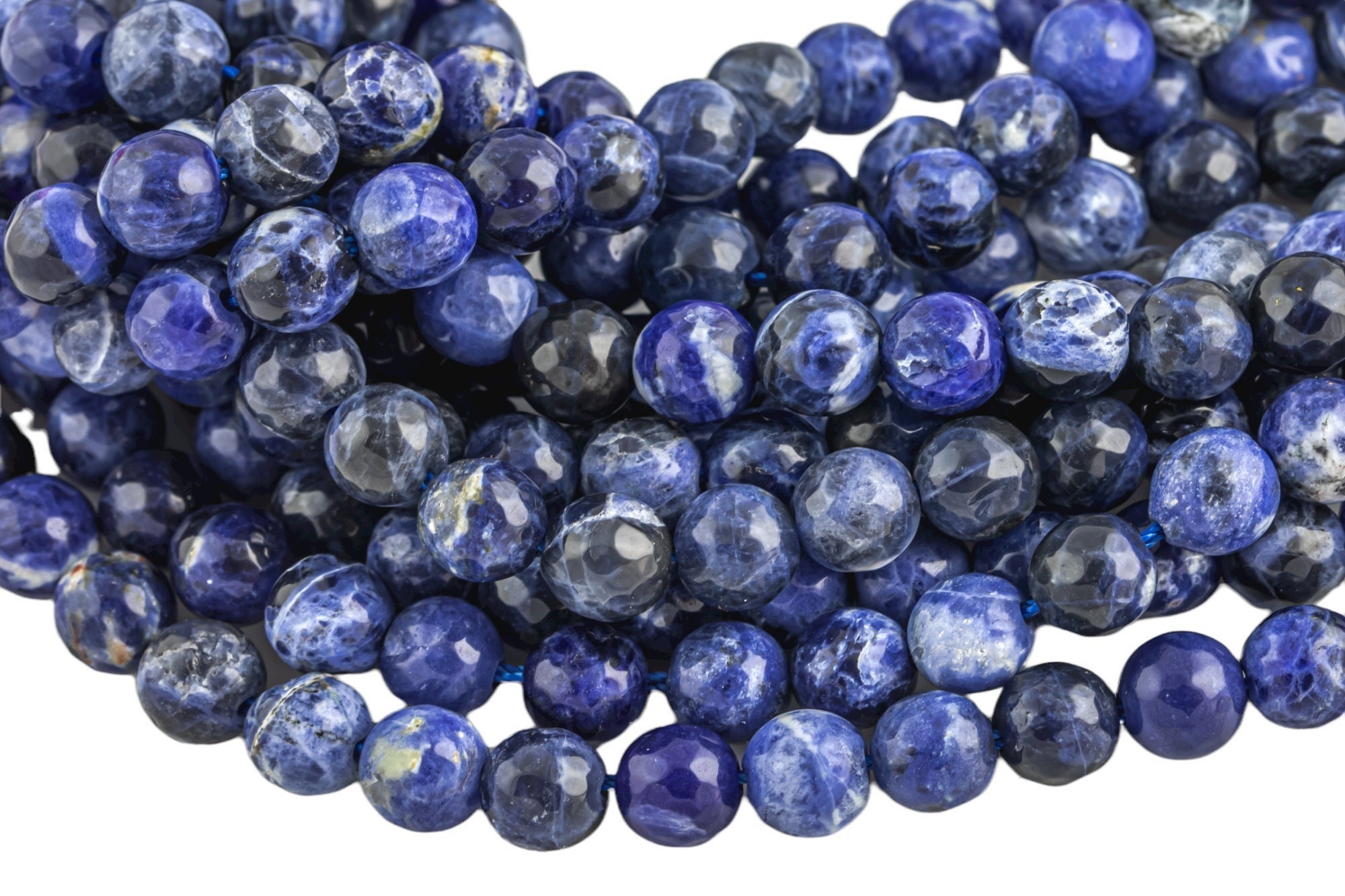 Natural Dark Blue Sodalite, High Quality In Faceted Round, -full Strand 15.5 Inch Strand, 4mm, 6mm, 8mm, 12mm, Or 14mm Beads Aaa Quality