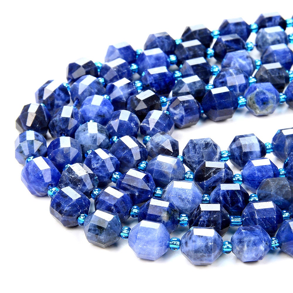 Natural Sodalite Gemstone Grade Aaa Faceted Prism Double Point Cut 6mm 8mm 10mm Loose Beads (d30) Natural Sodalite Gemstone Grade Aaa Faceted Prism Double Point Cut 6mm 8mm 10mm Loose Beads (d30)