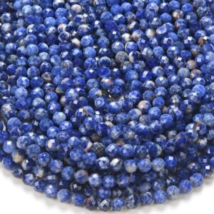Natural Sodalite Gemstone Grade Aaa Micro Faceted Round 5mm 6mm Loose Beads 15 Inch Full Strand Bulk Lot 1,2,6,12 And 50 (p56)