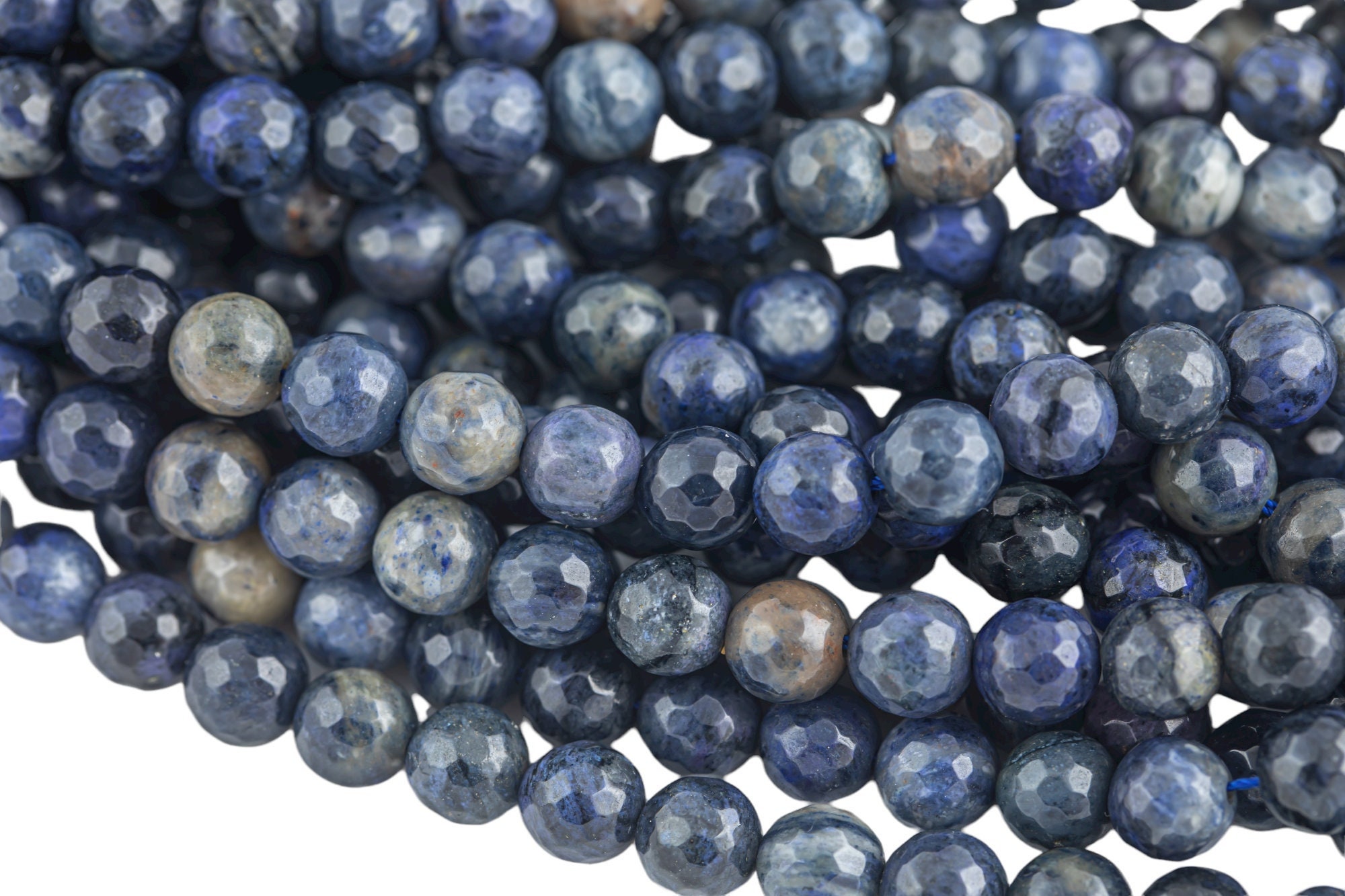 Natural Faceted Round Sodalite, High Quality In 6mm, 8mm, 10mm, And 12mm Gemstone Beads