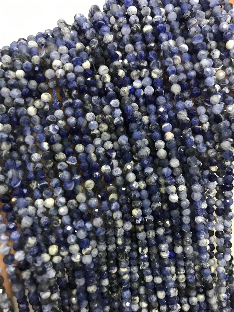 New Brand Natural Sodalite Micro Faceted Round 3-3.5 Mm Beads 15" Inches Strands High Quality Gemstone Beads For Jewelry Making