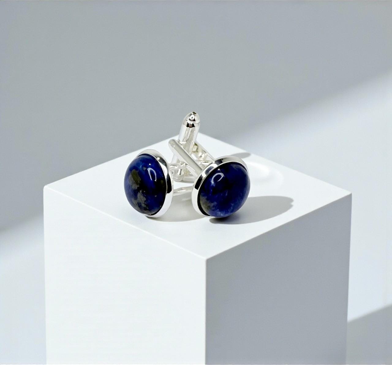 Sodalite Gemstone Cuff Links | Silver Finished Brass | Graduation Or Father’s Day Gift For Him | Men’s Jewelry Sodalite Gemstone Cuff Links | Silver Finished Brass | Graduation Or Father’s Day Gift For Him | Men’s Jewelry