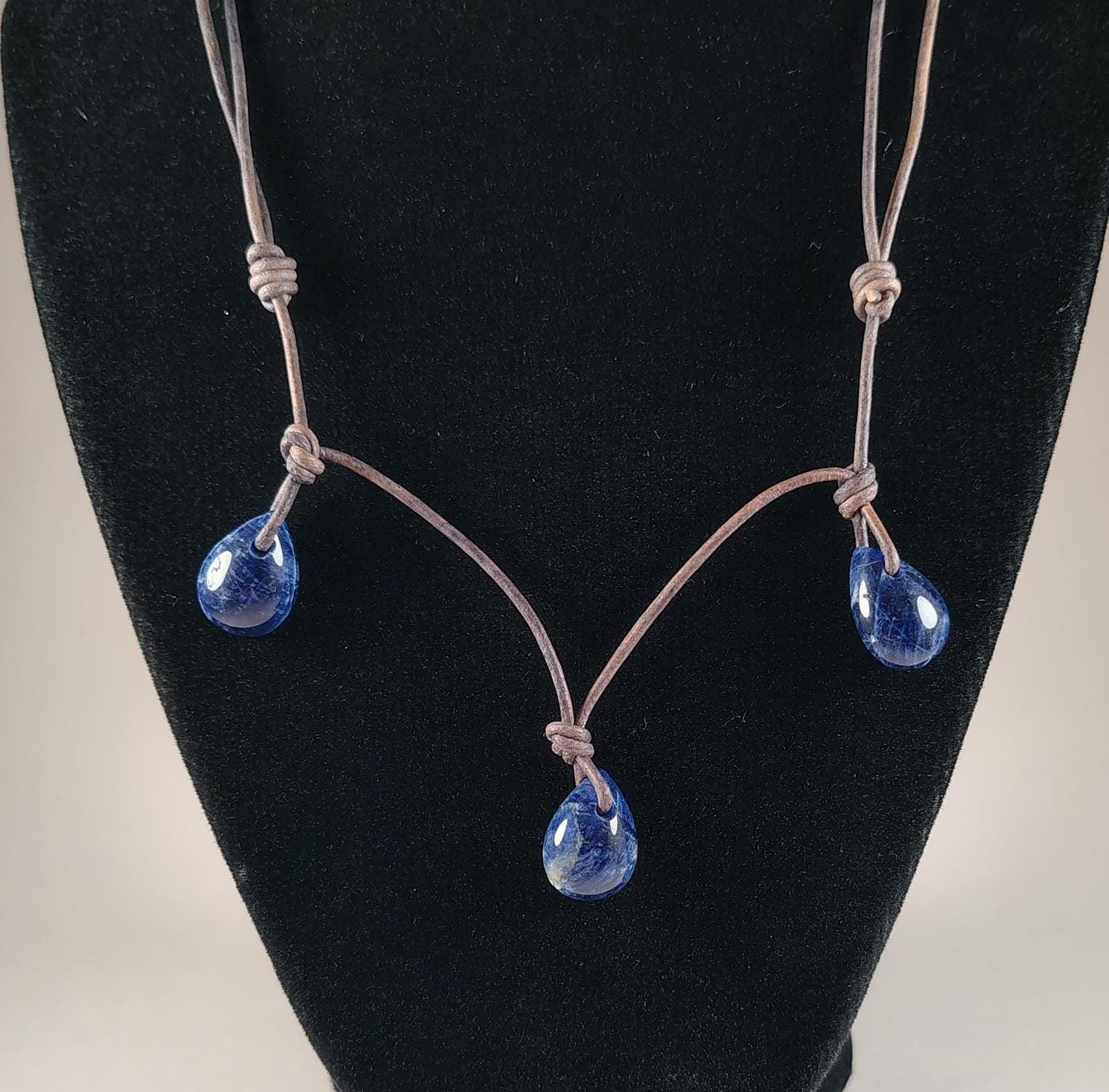 Sodalite Adjustable Leather Necklace Handmade By Chris Hay