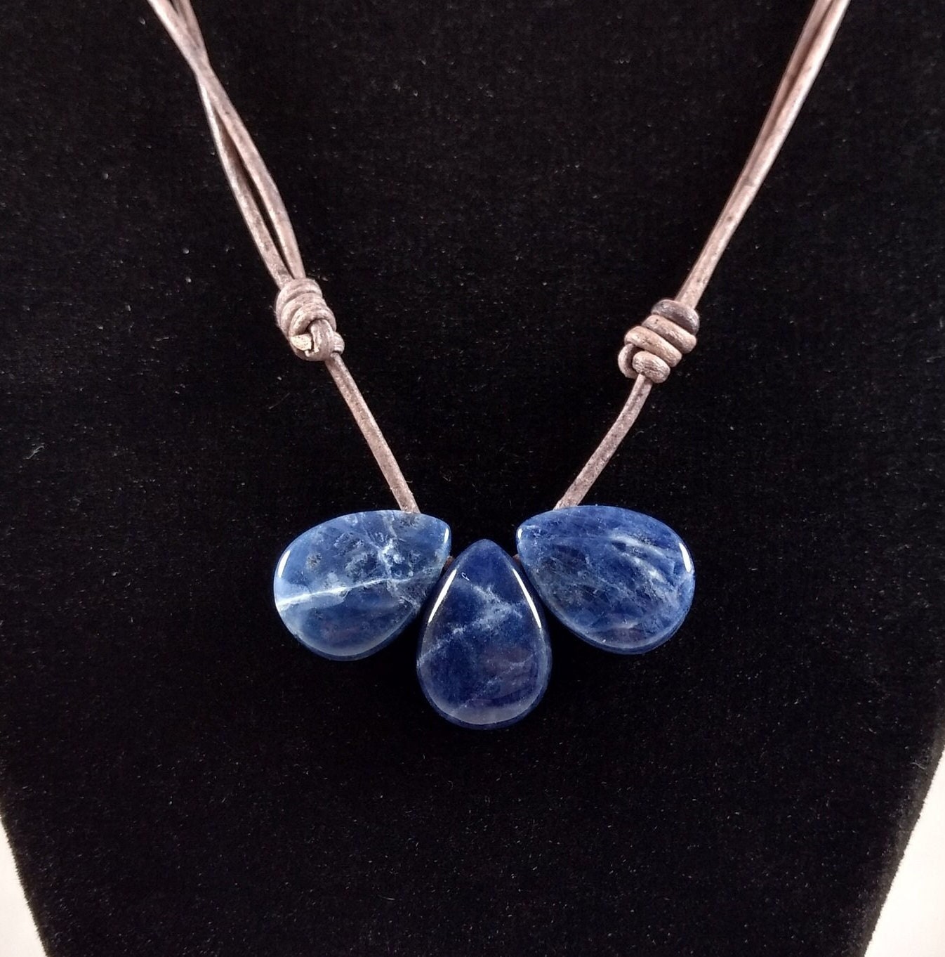 Sodalite Adjustable Leather Necklace Handmade By Chris Hay Sodalite Adjustable Leather Necklace Handmade By Chris Hay