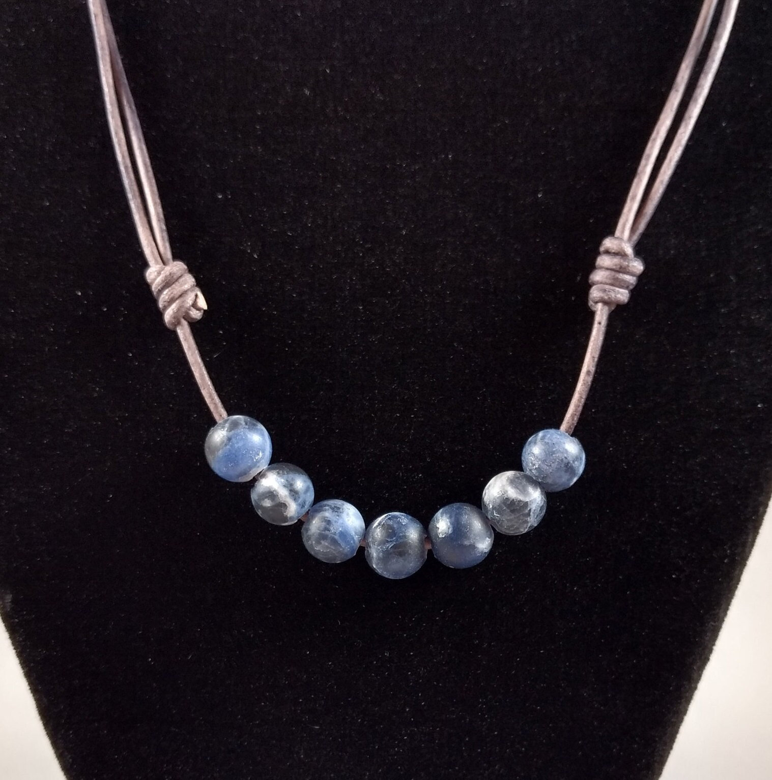 Sodalite Adjustable Leather Necklace Handmade By Chris Hay Sodalite Adjustable Leather Necklace Handmade By Chris Hay