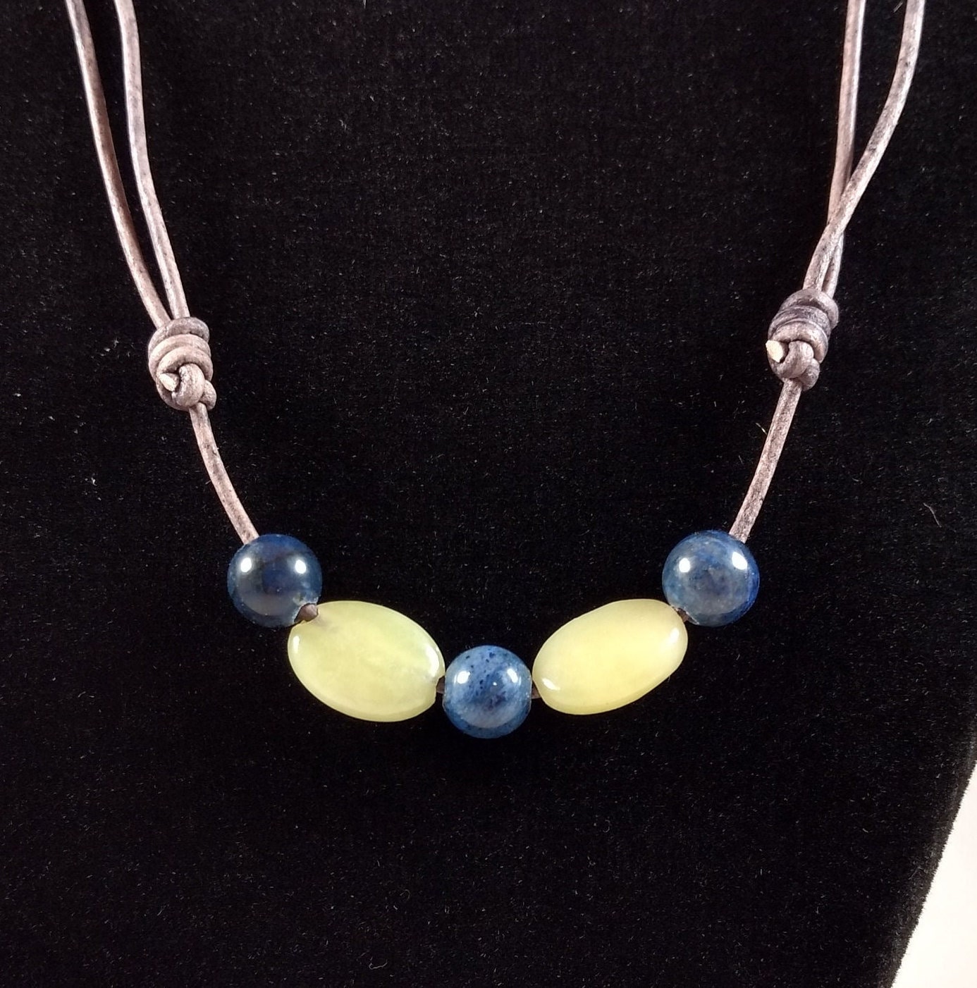 Sodalite And Lemon Quartz Adjustable Leather Necklace Handmade By Chris Hay Sodalite And Lemon Quartz Adjustable Leather Necklace Handmade By Chris Hay