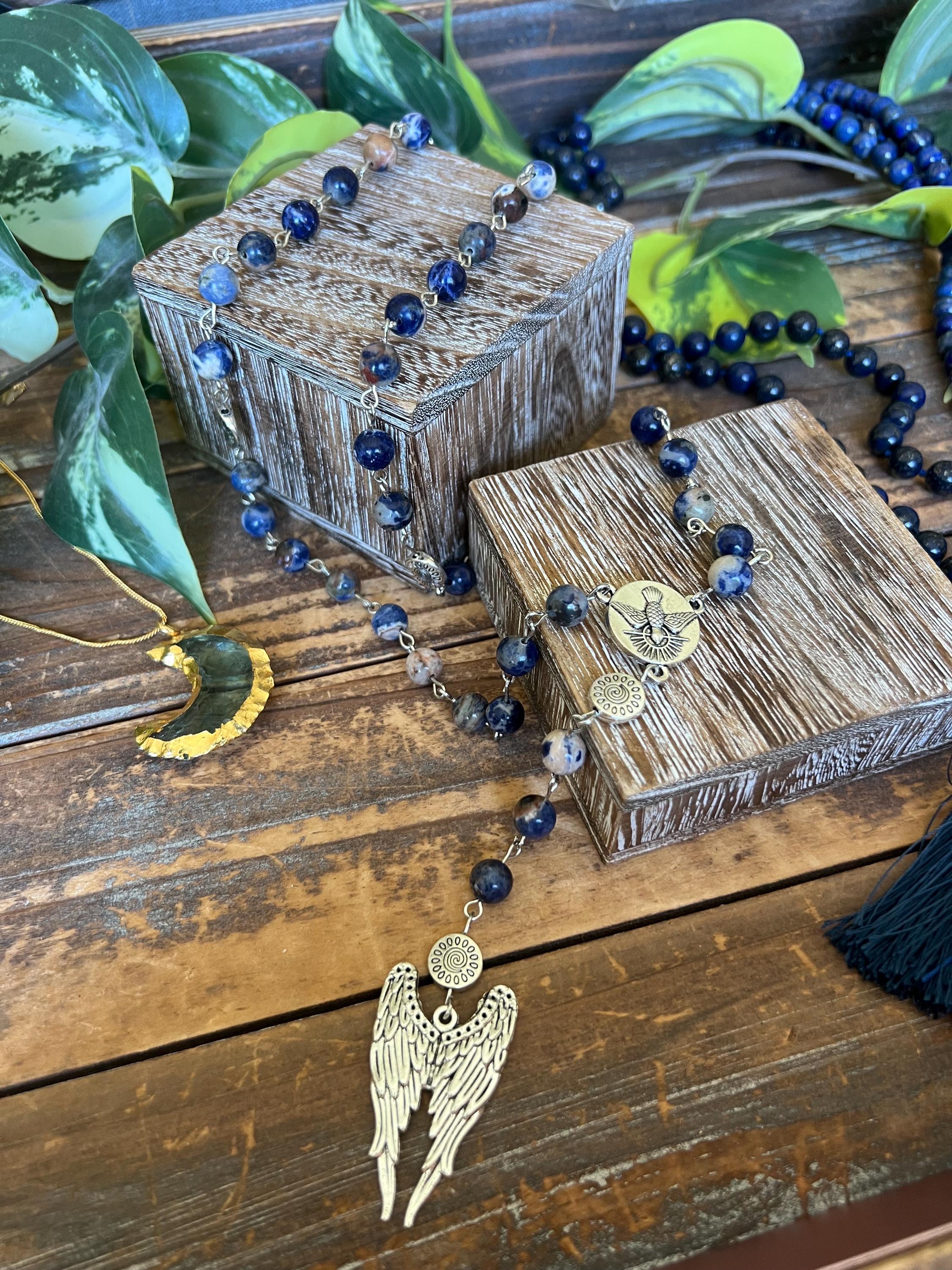 Archangel Michael Rosary - Sunset Sodalite, Prayer Beads, Crystals, Mala, Jewelry, Necklace
