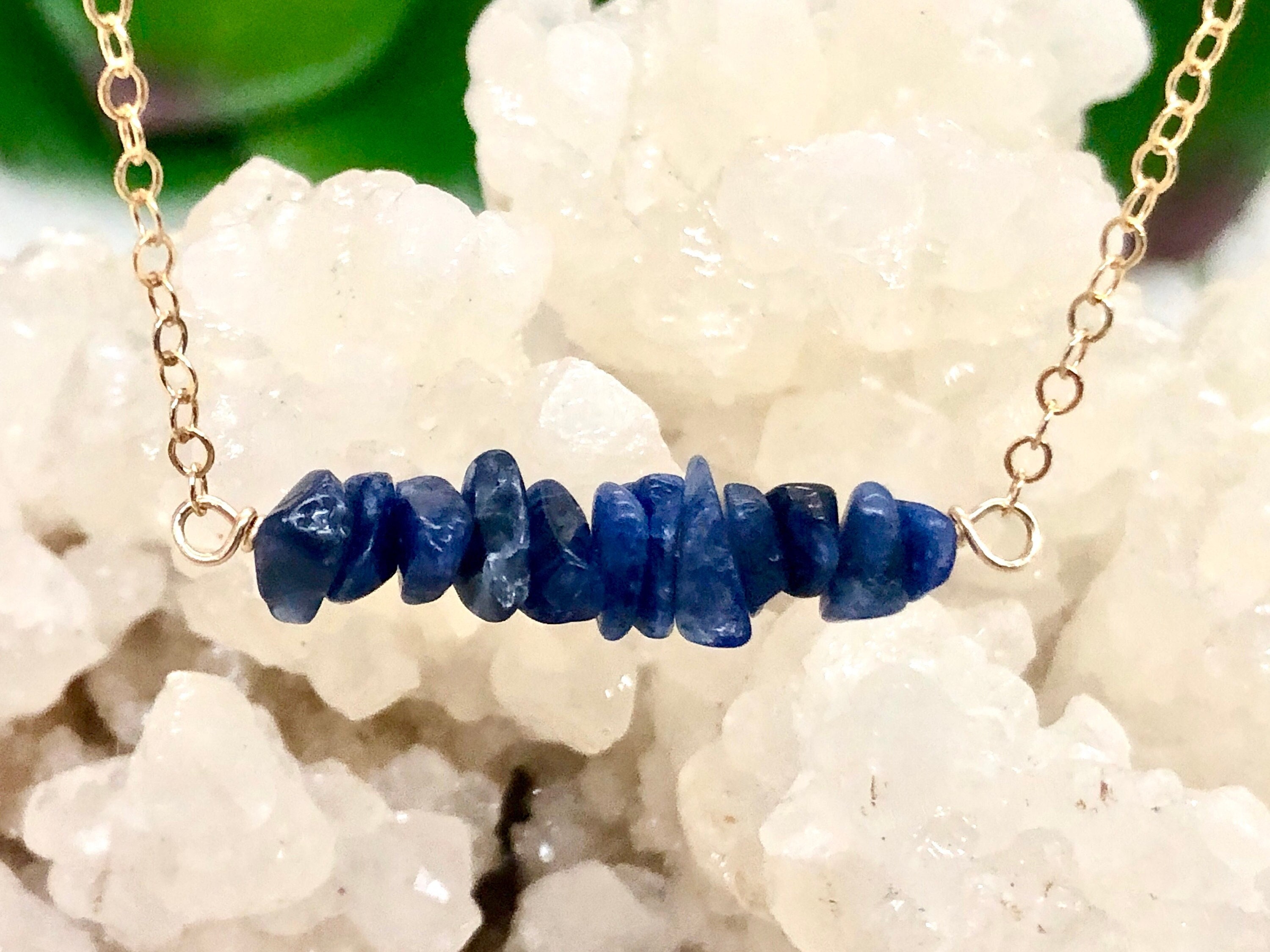 Sodalite Bar Necklace - Heart & Throat Chakra Stone - Raw Crystals - Blue Crystal Jewelry - Reiki Necklace - Chakra Jewelry