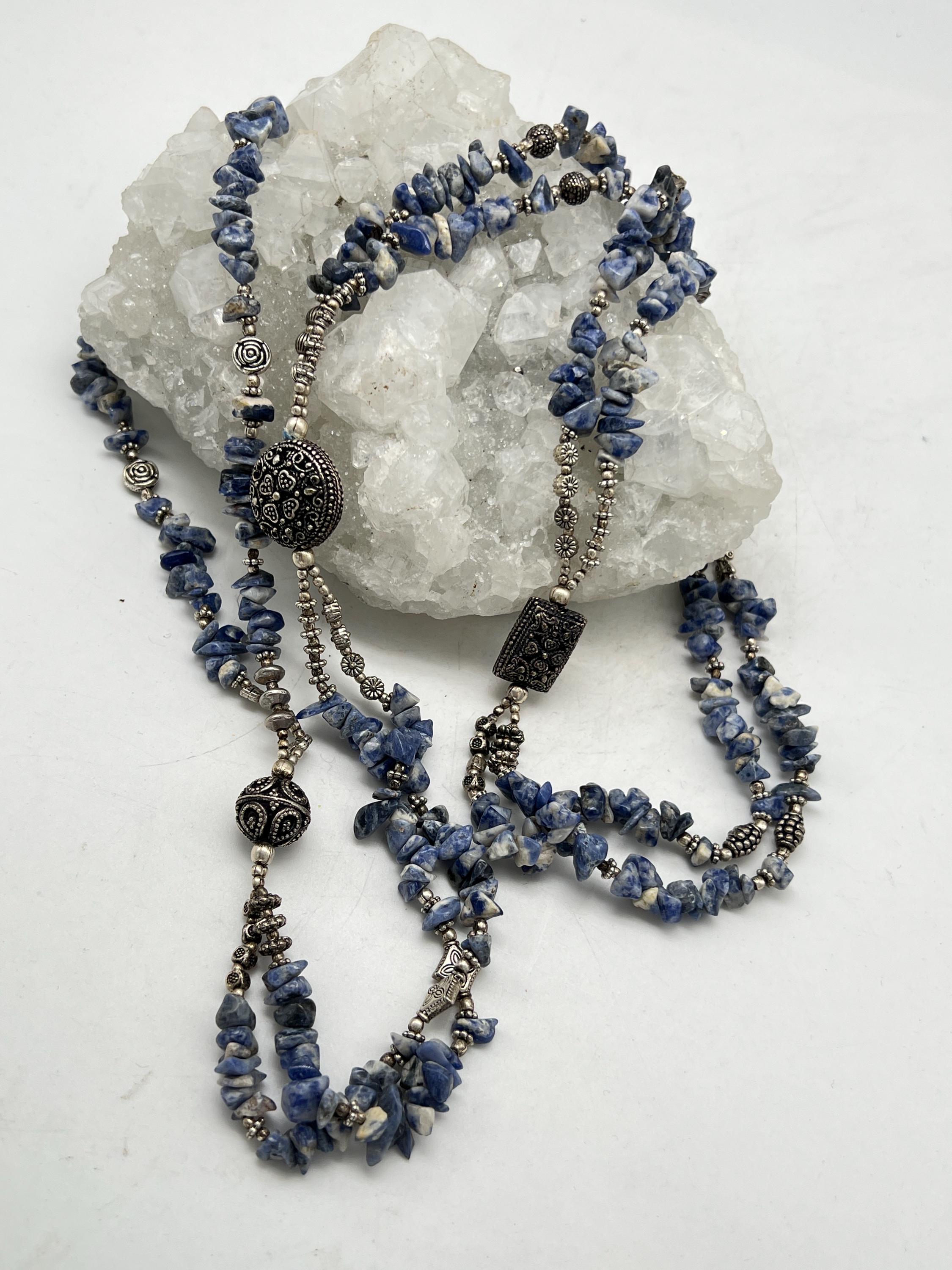 Sodalite Beaded Necklace-38"