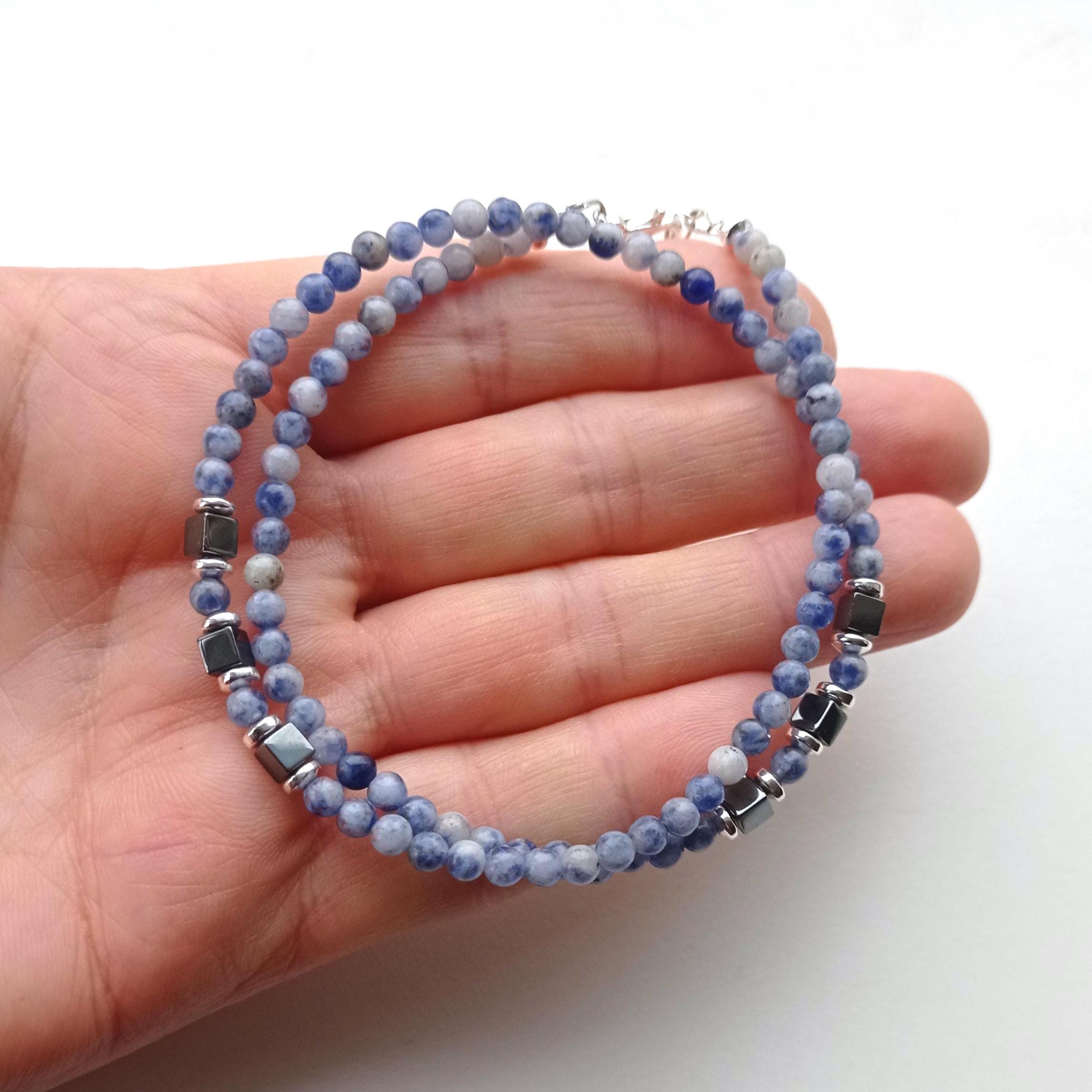 Blue Sodalite Necklace, Thin Choker Necklace 3.5 - 4 Mm