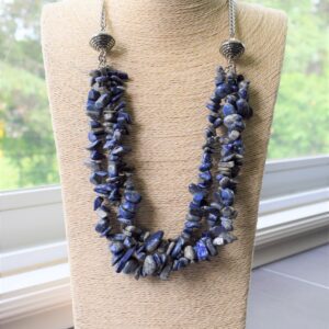 Sodalite Chip / Nugget Necklace On Heavy Silverplate Chain - Chunky Blue Gemstone Necklace - Multi Strand Statement Necklace Sodalite Chip / Nugget Necklace On Heavy Silverplate Chain - Chunky Blue Gemstone Necklace - Multi Strand Statement Necklace