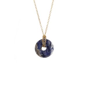 Sodalite Circle Necklace: Blue Stone Dainty 14k Gold Filled Chain Sodalite Circle Necklace: Blue Stone Dainty 14k Gold Filled Chain