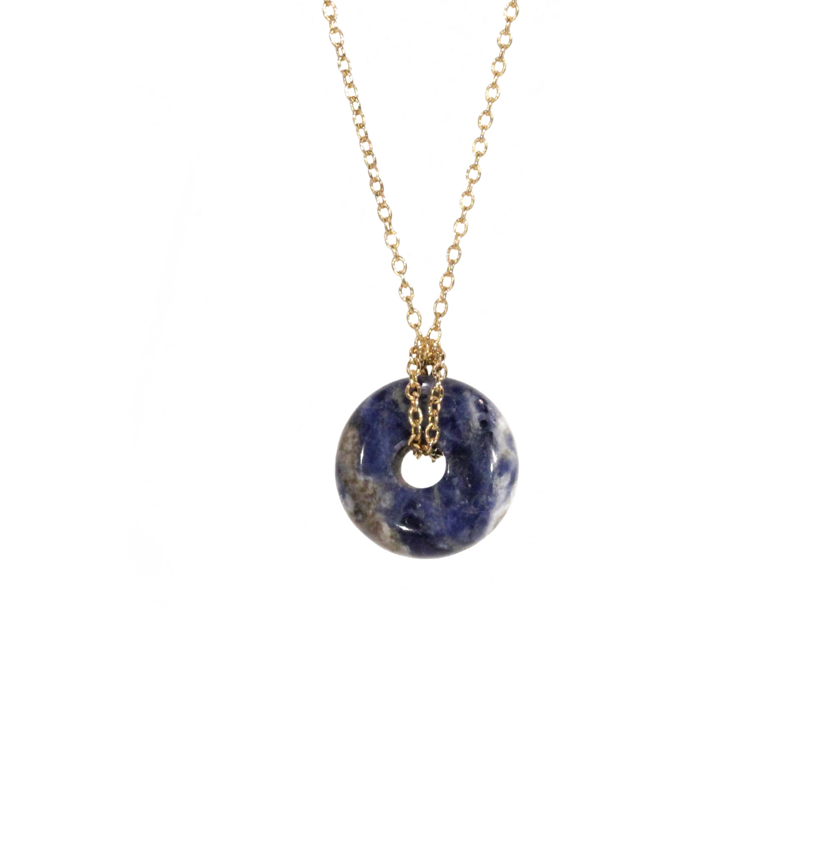 Sodalite Circle Necklace: Blue Stone Dainty 14k Gold Filled Chain Sodalite Circle Necklace: Blue Stone Dainty 14k Gold Filled Chain