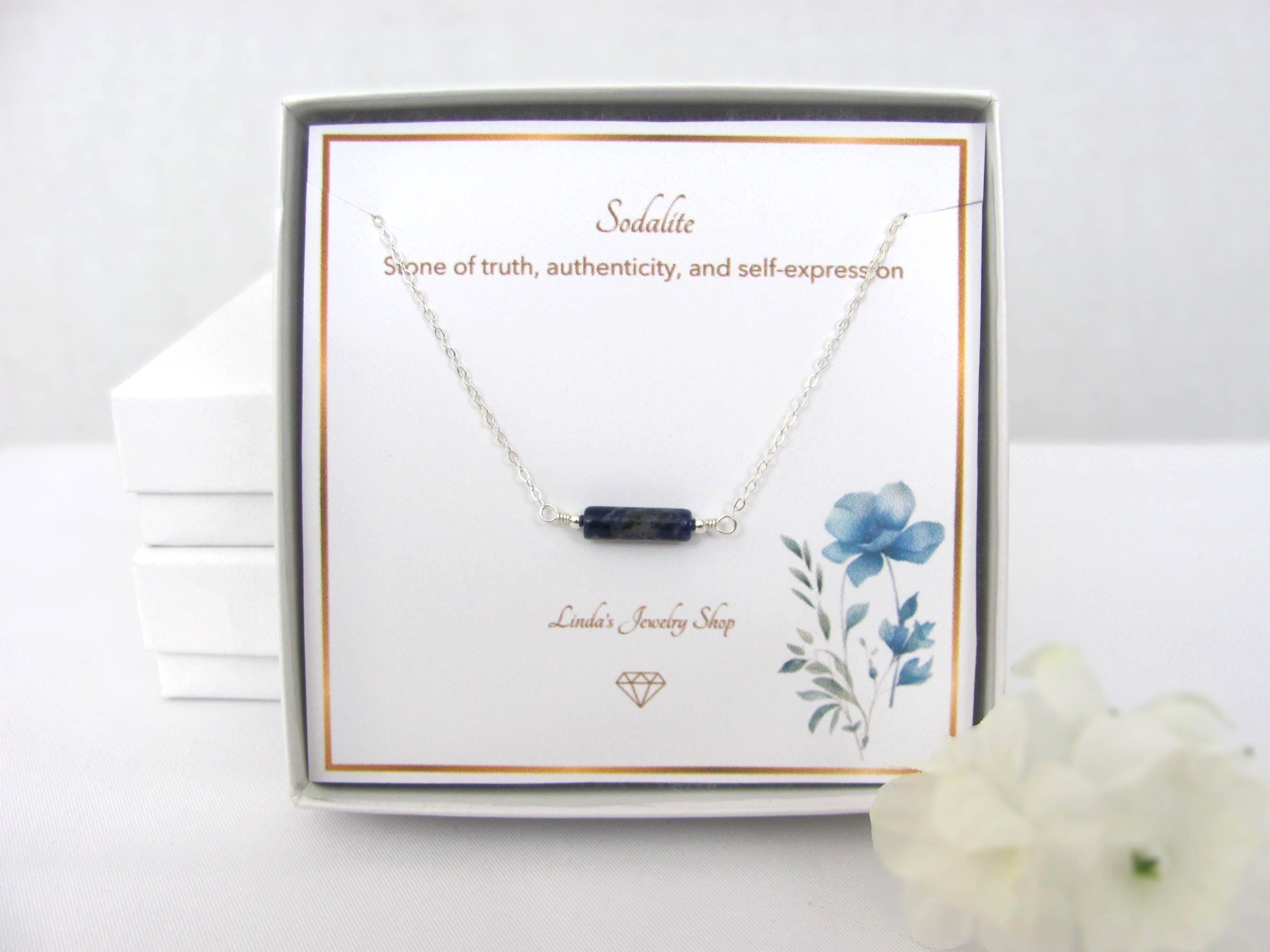 Sodalite Crystal Necklace With Sterling Silver Chain - Dainty Minimalist Jewelry