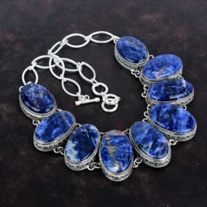 Sodalite Gemstone Necklace: Handmade 925 Sterling Silver, Adjustable Chain Sodalite Gemstone Necklace: Handmade 925 Sterling Silver, Adjustable Chain