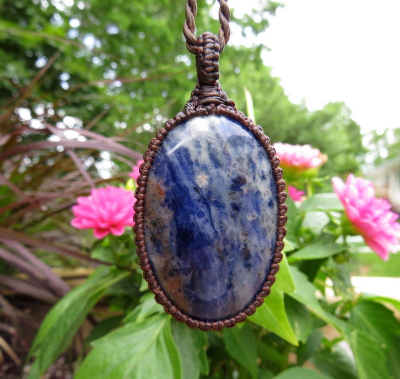 Sodalite Gemstone Necklace, Macrame Necklace, Gift Ideas For The Zen Seeker, Wife Gift, Jewelry Lover, Boho Beauty, Christmas Gift Ideas