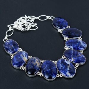 Handmade Sodalite Necklace: 925 Sterling Silver, Adjustable Chain Handmade Sodalite Necklace: 925 Sterling Silver, Adjustable Chain