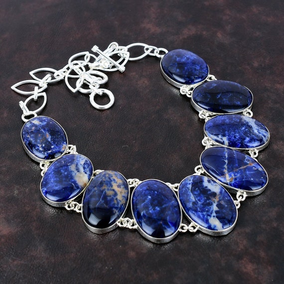 Handmade Sodalite Necklace: 925 Sterling Silver, Adjustable Chain