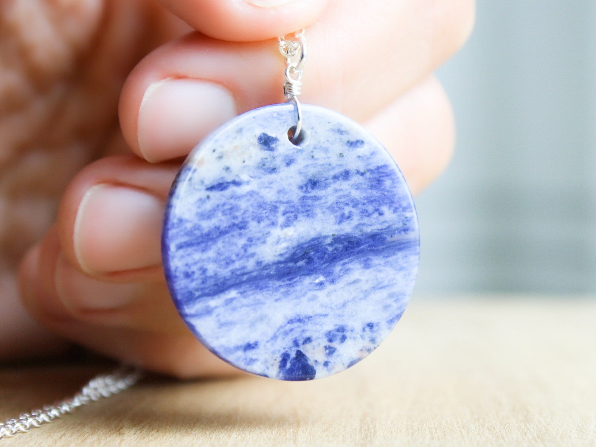 Sodalite Necklace . Large Blue Gemstone Necklace In Sterling Silver Sodalite Necklace . Large Blue Gemstone Necklace In Sterling Silver