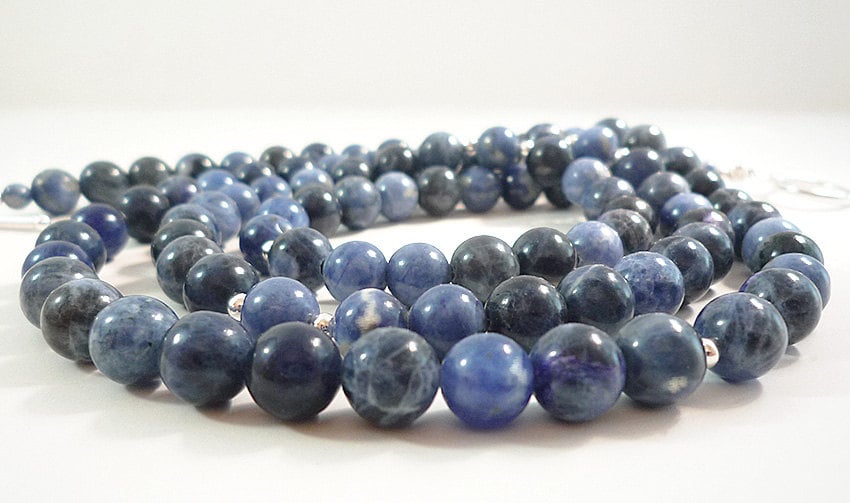 Long Blue Necklace With Sterling Silver Accents 34-inch Blue Sodalite Gemstone Bead Necklace Long Blue Necklace With Sterling Silver Accents 34-inch Blue Sodalite Gemstone Bead Necklace