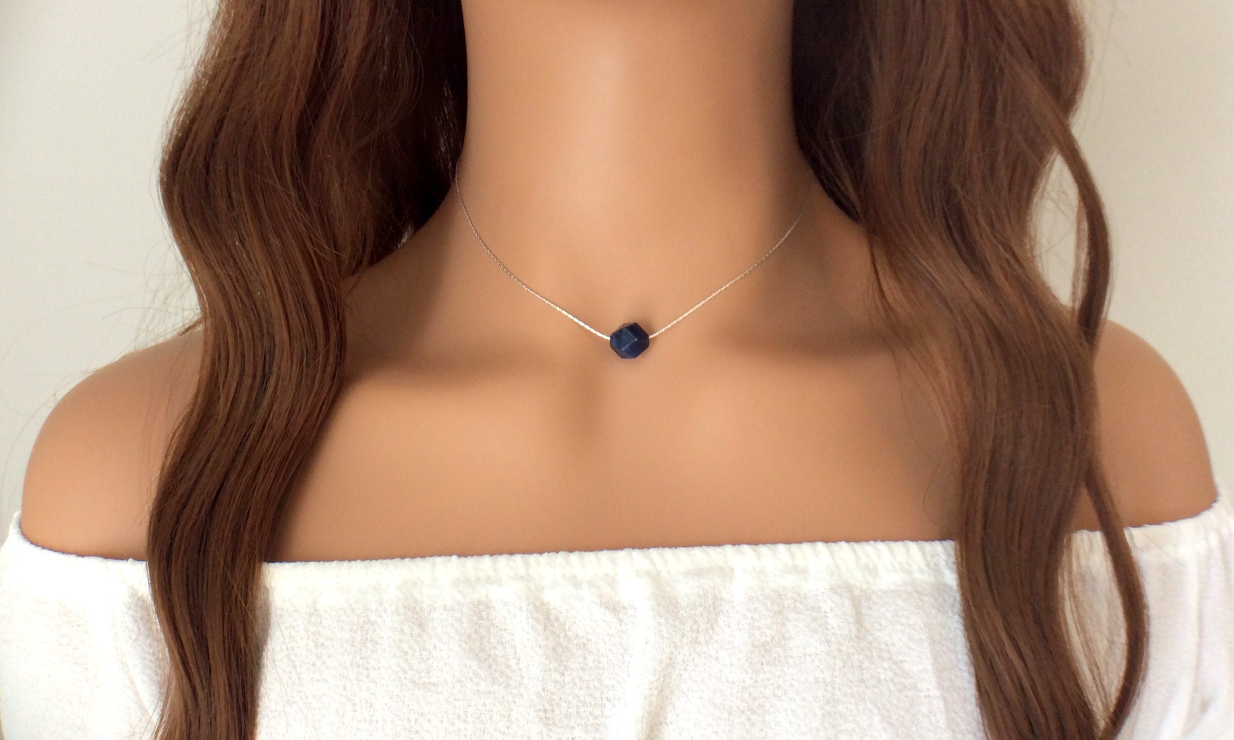 Minimalist Blue Sodalite Crystal Necklace - Dainty Jewelry Gift Idea For Her Minimalist Blue Sodalite Crystal Necklace - Dainty Jewelry Gift Idea For Her