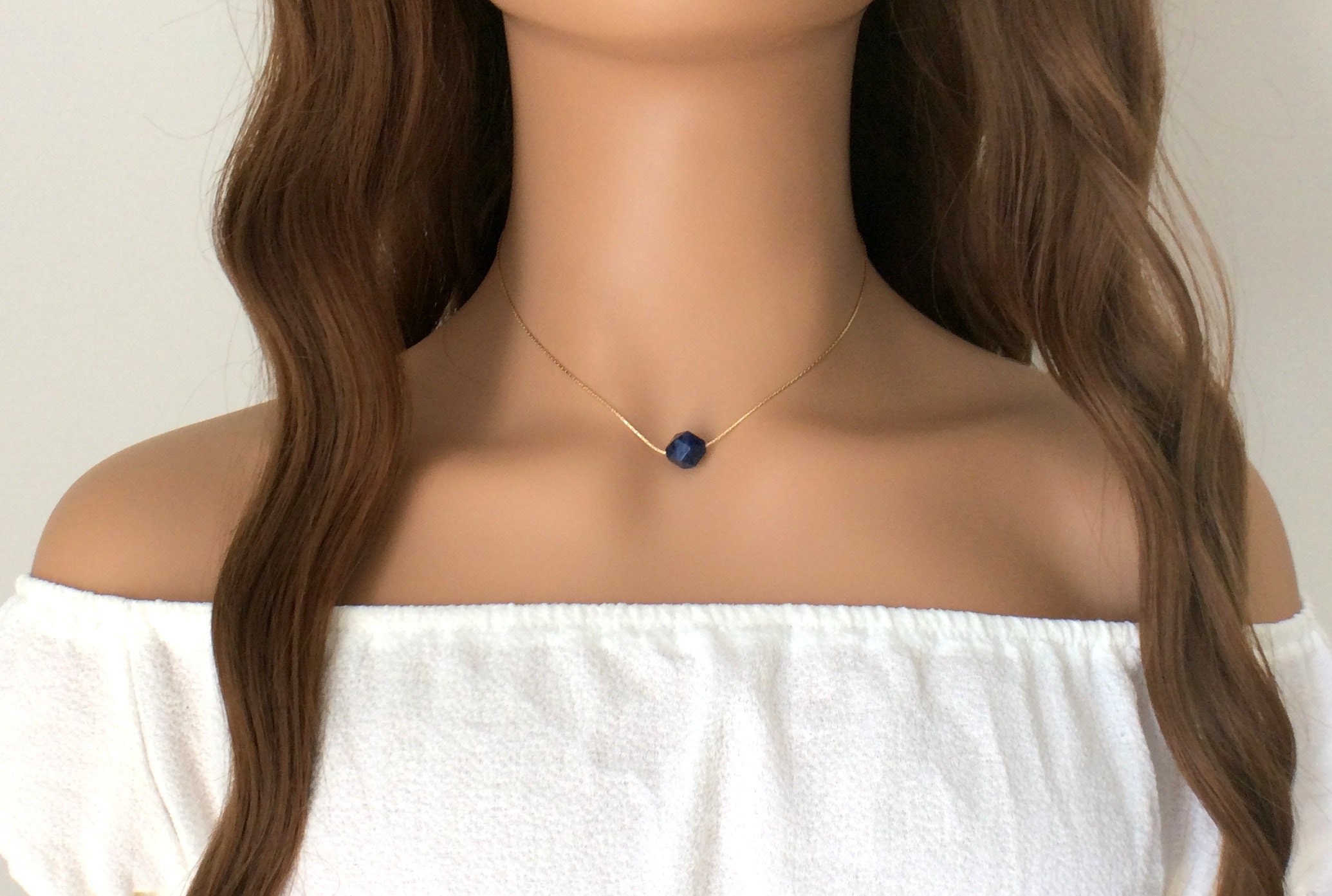 Minimalist Sodalite Crystal Necklace - Dainty Jewelry Gift Idea For Her In Blue