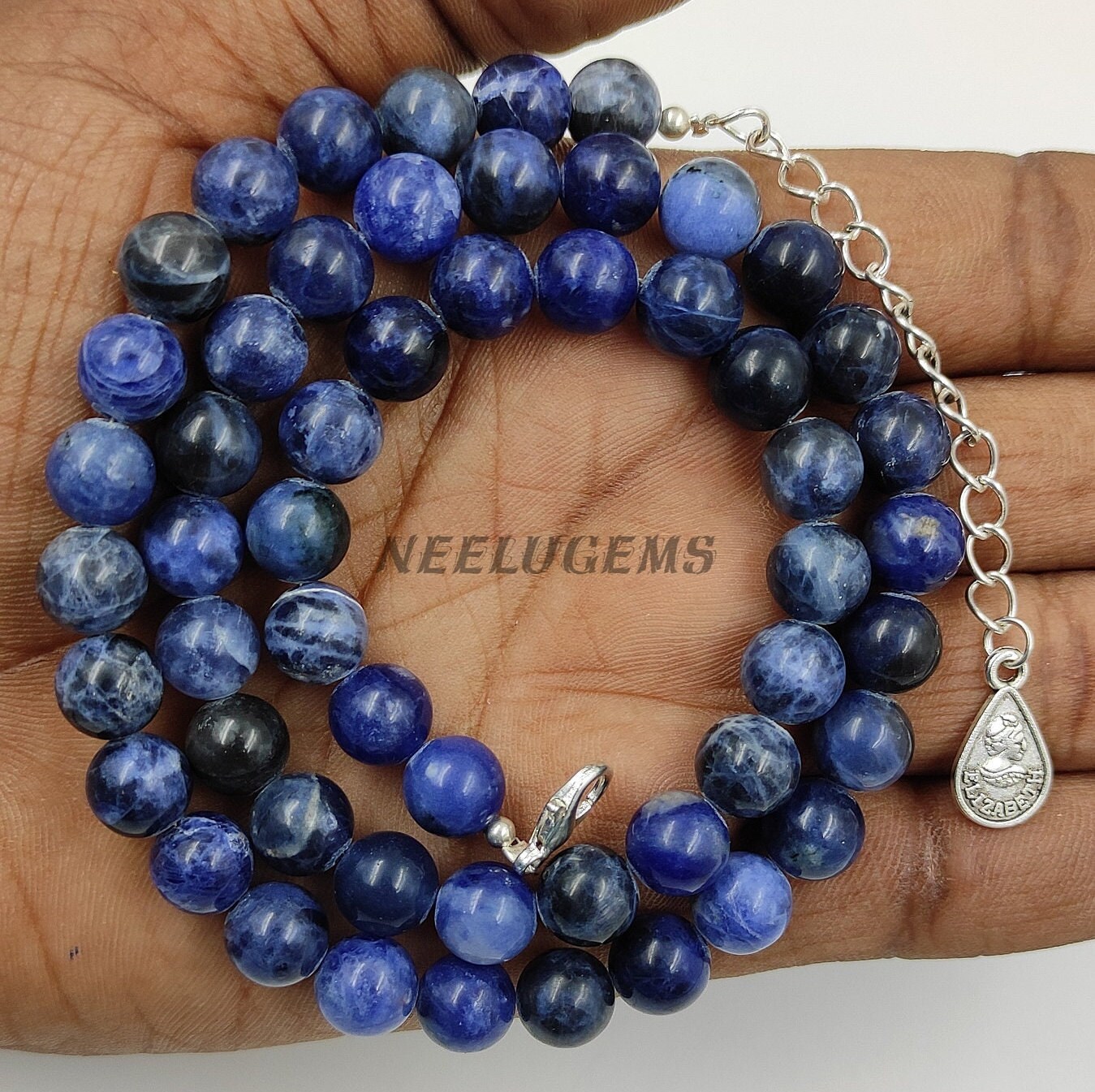 Natural Blue Sodalite Beaded Necklace, Handmade Jewelry, 8mm Beadsgift For Loved Ones