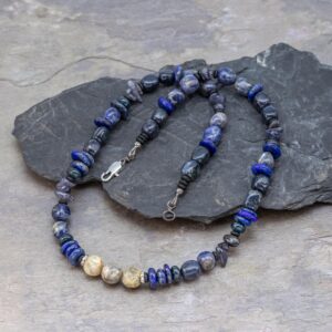 Natural Blue Stone Bead Necklace for Men, Sodalite Men's Surfer Beads Natural Blue Stone Bead Necklace for Men, Sodalite Men's Surfer Beads