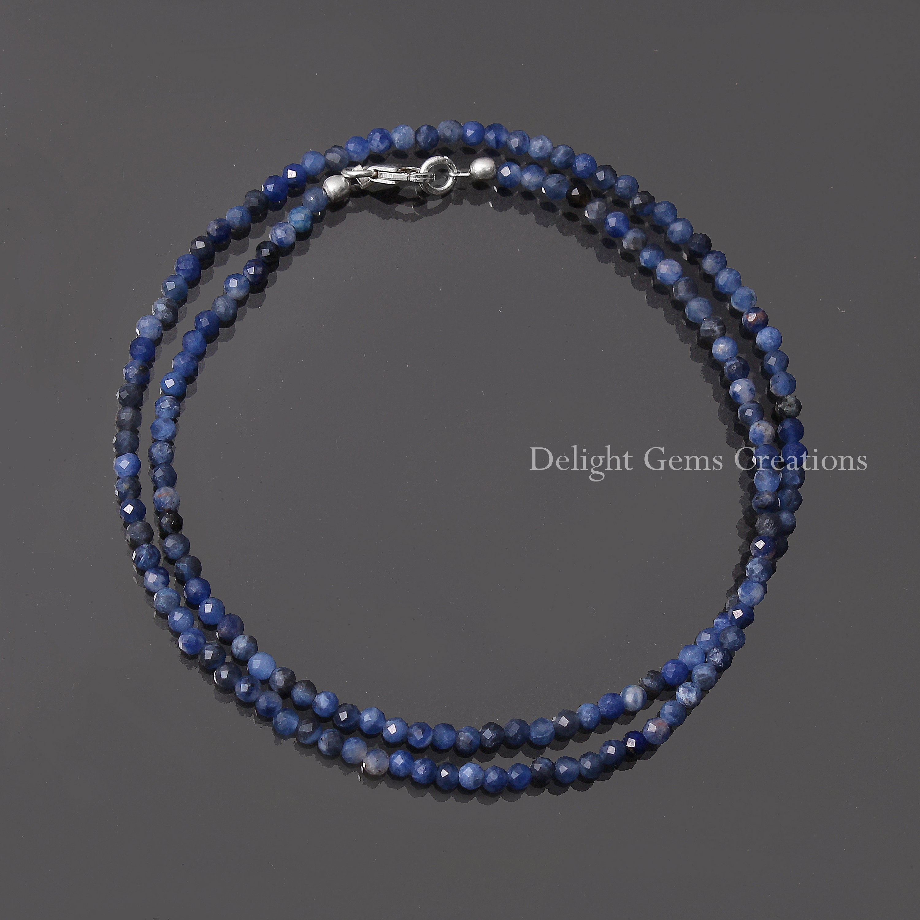 Natural Sodalite Faceted Round Beads Necklace, 3mm Sodalite Round Bead Necklace, Sodalite Jewelry, Blue Minimalist Layering Silver Necklace Natural Sodalite Faceted Round Beads Necklace, 3mm Sodalite Round Bead Necklace, Sodalite Jewelry, Blue Minimalist Layering Silver Necklace