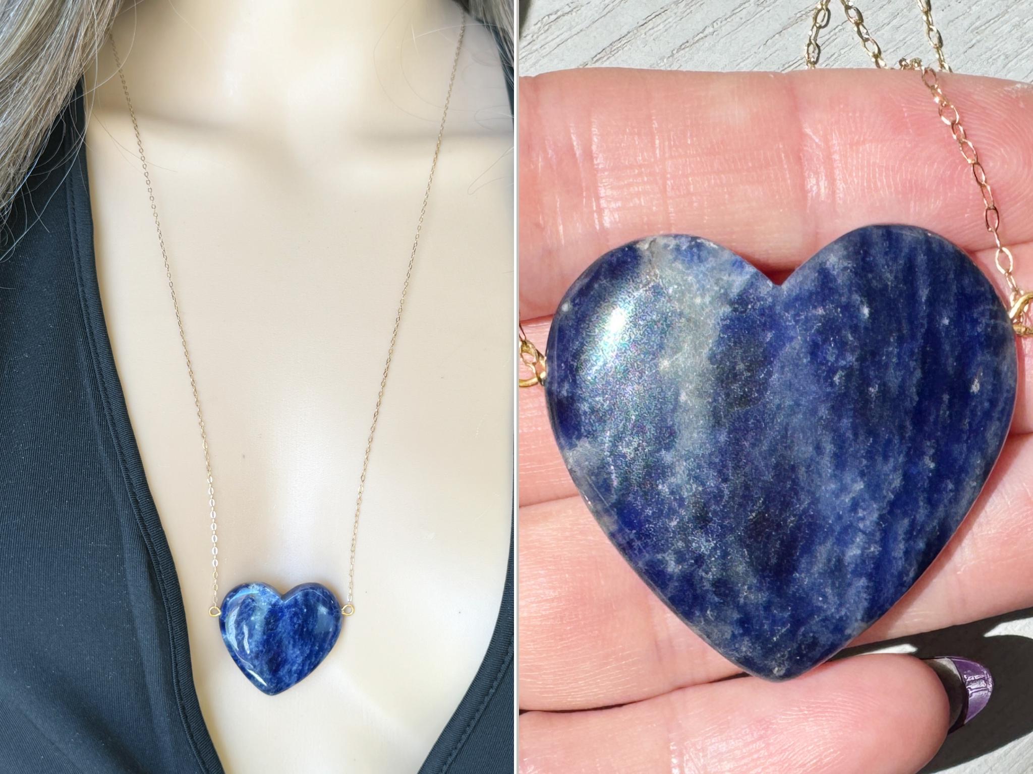 Ooak Large Sodalite Necklace Sterling Silver Or Gold Fill, Big Crystal Heart Necklace, Blue Stone Necklace, Raw Sodalite Jewelry Exact Stone Ooak Large Sodalite Necklace Sterling Silver Or Gold Fill, Big Crystal Heart Necklace, Blue Stone Necklace, Raw Sodalite Jewelry Exact Stone