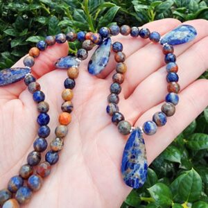 Orange Sodalite Gemstone Choker Necklace Sterling Silver, Teardrop Gemstone 16 Inch Necklace, Blue And Orange Necklace, Handmade Necklace Orange Sodalite Gemstone Choker Necklace Sterling Silver, Teardrop Gemstone 16 Inch Necklace, Blue And Orange Necklace, Handmade Necklace
