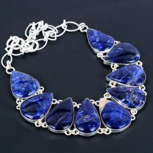 Sodalite Pear Gemstone Necklace: 925 Sterling Silver, Adjustable Chain Sodalite Pear Gemstone Necklace: 925 Sterling Silver, Adjustable Chain