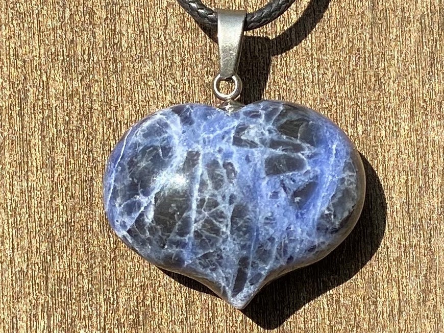Sodalite Puffy Heart Healing Stone Necklace With Positive Healing Energy!