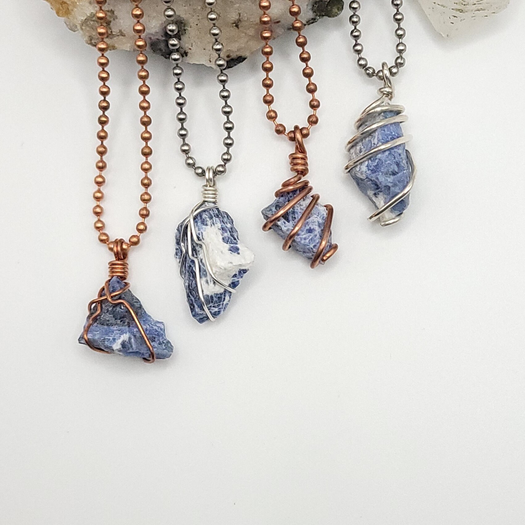 Raw Sodalite Necklace In Copper Or Silver | Crystal For Calm & Communication