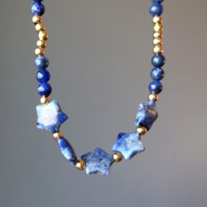 Sodalite Necklace Stars Spirituality Blue Gold Gemstones Sodalite Necklace Stars Spirituality Blue Gold Gemstones
