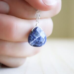 Teardrop Sodalite Necklace: Natural Blue Gemstone, Sterling Silver Chain