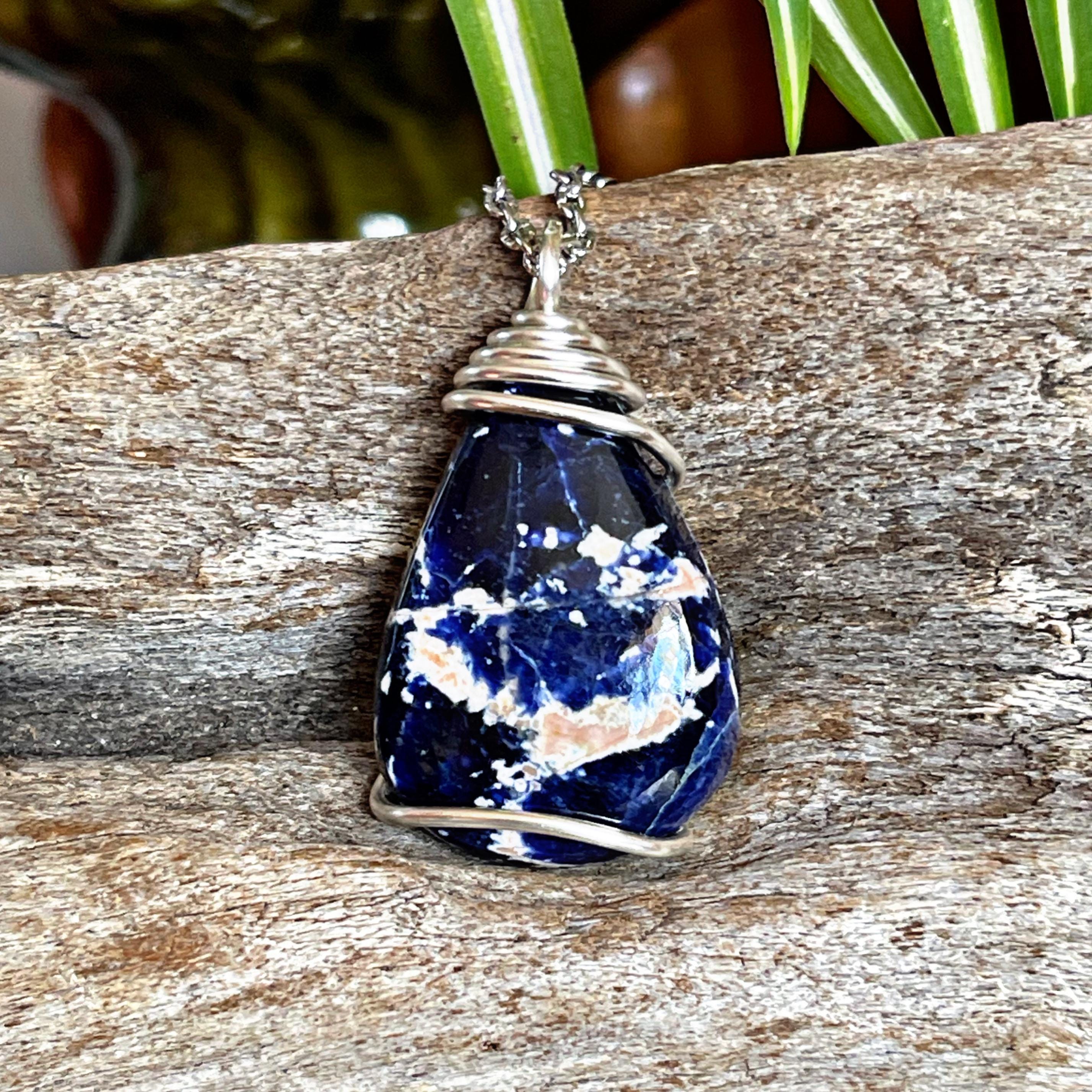 Wire Wrapped Sodalite Necklace, Blue Stone Jewelry For Women Wire Wrapped Sodalite Necklace, Blue Stone Jewelry For Women