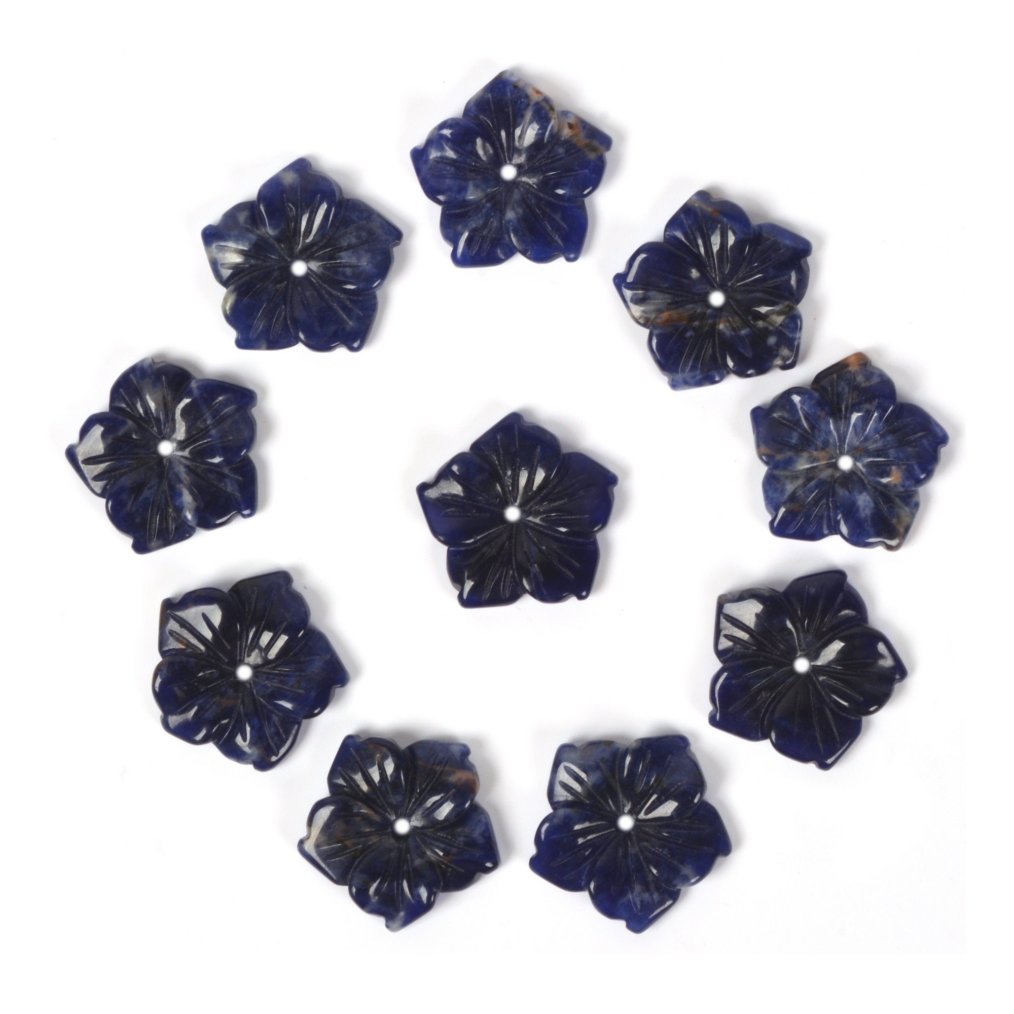 10 Pcs Of 15mm Carved Sodalite Flower Gemstone Loose Beads 10 Pcs Of 15mm Carved Sodalite Flower Gemstone Loose Beads